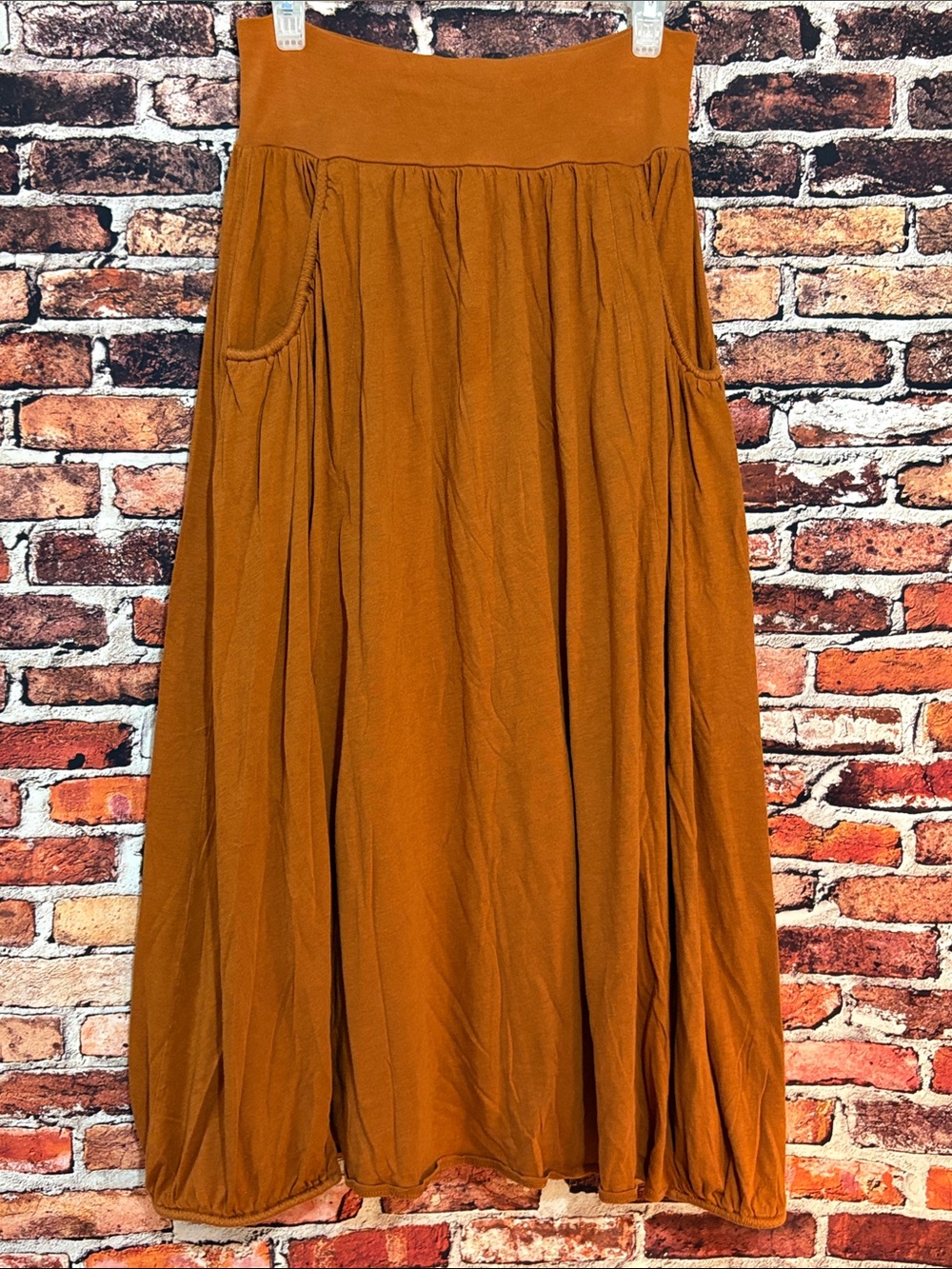 Garnet Hill Burnt Rust Orange Maxi Skirt with Pockets Unique Hemline Medium P